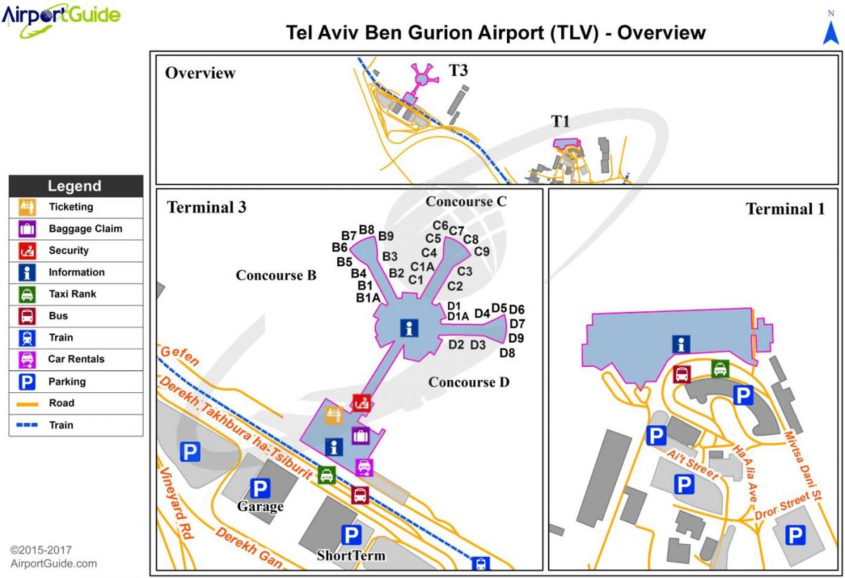بن گوریون فرودگاه ترمینال 1 نقشه